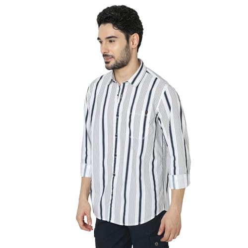 Image of Spykar Men's Relaxed Fit N /A Half Sleeve Striped Casual Shirts