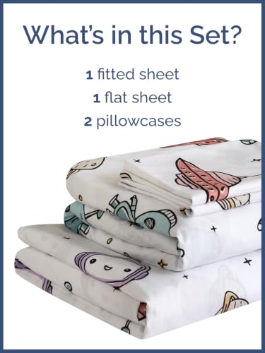 Image of Kids Queen Size Robot Bed Sheets - 4 Piece Kids Robot Sheet Set - Galaxy Space Bedding - Ultra-Soft, Cute & Cozy - Breathable & Machine Washable - Colorful Bed Set for Boys, Girls, Teens & Toddlers