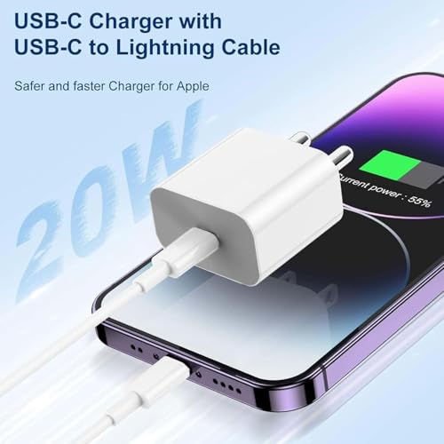 Image of NIZIX 20W PD Charger Adapter & Original Cable Compatible with iPhone 14 /14Plus /14Pro /14Promax 13 /13Pro /13Promax 12 /12Pro /12 /11 /X /Xr Series (White)