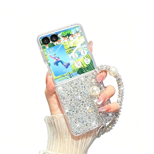 Image of For Samsung Galaxy Z flip 8 Case Glitter with Sparkly Strip, Z flip 8 Case Bling Shiny Protective Phone Case Cover for Women Girls(Silver)