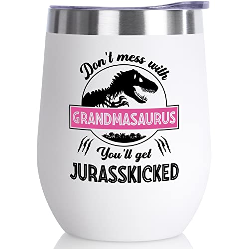 Fimibuke Mothers Day Best Grandma Gifts - 12 Oz Wine Tumbler Birthday Gift For Grandmother From Granddaughter Grandson Grandkid - Funny Insulated Cup Nana/New Grandma Thoughtful Gift(A2.Grandmasaurus) #TOP6
