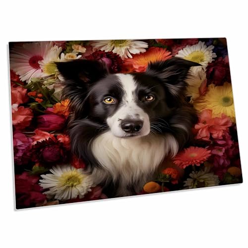 3dRose Border Collie con fondo floral - Pad para escritorio miniatura 1