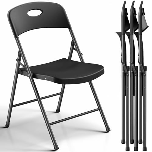 MAKE CHANGES Folding Chair 4 Pack, Outdoor Plastic Sturdy Metal Folding Chairs for Outside Indoor, Portable 350 lbs Capacity Heavy Duty Foldable Commercial Seating for Picnic, Party, Patio, Office