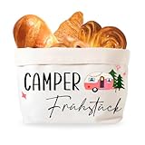 Geschenk für Camper, Brotkorb aus Stoff mit "Camper Frühstück", Camping Brötchenkorb, Campingzubehör für Wohnmobil