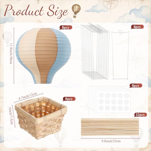 Meooeck Hot Air Balloon Decor Table Centerpieces, Blue Brown, 8 Sets by Meooeck - Used condition - Image 3