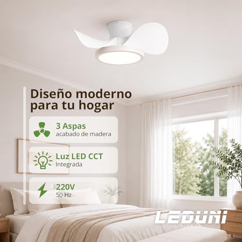 Miniatura 3 de Leduni Ventilador De Techo Con Luz Led 18w, Motor Dc 30w Silencioso, Ahorro Energia Y Gran Volumen De Air, Mando A Distancia Para Cocina, Dormitorio, Comedor, Patio Modos Invierno Verano Blanco