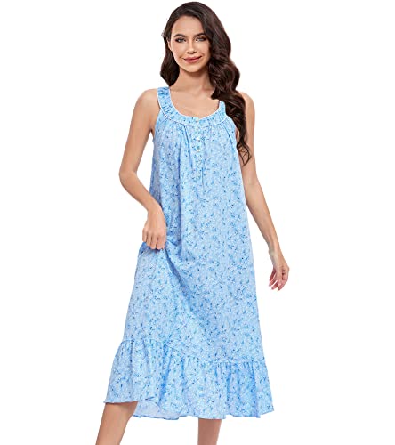 Image of 100% Cotton Nightgowns for Women Soft Ladies Gowns Sleepwear Long Sleeveless Nightgown