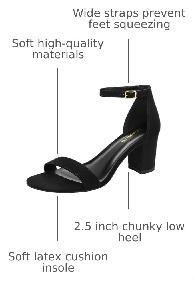 Image of DOBOLIN Women's Heeled Sandals Open Toe Ankle Strap 2.5-Inch Chunky Heels Dress Shoes Wide Feet Friendly