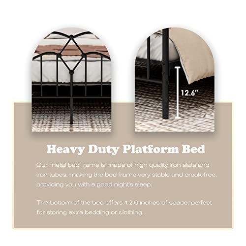 Ryr Metal Platform Queen Size Bed Frame With Headboard Footboard Easy Assembly No Noise No Box Spring Needed Black #TOP4