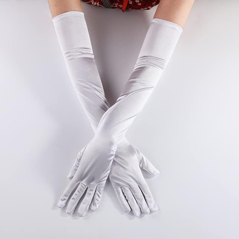 Satin Gloves 4pairs 52CM Solid Color Satin Long Finger Mittens Women Evening Party