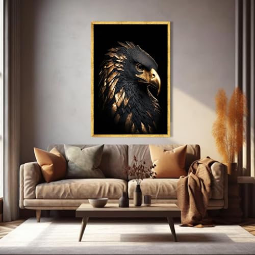 Toile portrait d'aigle 30x40cm pour mur vide plumes dorees