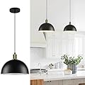 Karjearl Black Pendant Lights Kitchen Island, 11.8" Modern Dome Pendant Light Fixtures Farmhouse Hanging Lights for Dining Room Hallway Sink Entryway