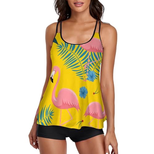 Tankini flamant rose femme avec short de bain et robe de plage