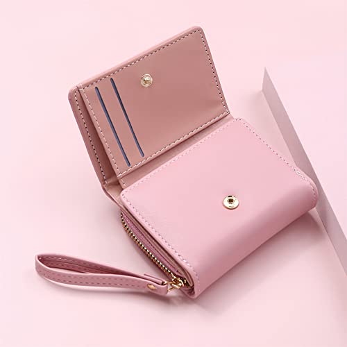 Wallets for Women Tri-folded Compact PU Leather Wallet Embroidered Heart Small Wallet Credit Card Holders Coin Purse Cute Zipper Purses Slim Short Wallet for Women Girl,Pink3