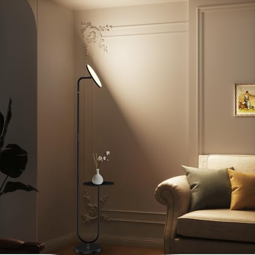 Image of SIBRILLE 36W LED Floor Lamp with Table, Super Bright Standing Lamp, Modern Stepless Dimmable Torchiere Tall Lamp with Remote Control, 350Rotating Head Floor Lamp for Living Room, Bedroom, Office