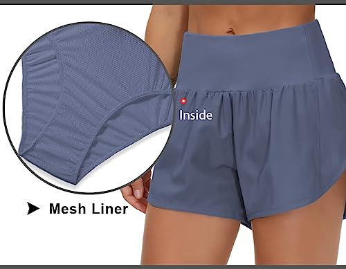 Image of THE GYM PEOPLE Women's High Waisted Running Shorts Quick Dry Workout Shorts | High Waist, Slim Fitted, Built-in Mesh Lined, Back Zipper Pockets, Lightweight, Breathable, Side Slit
