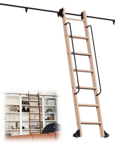 KLGFBDC Kit de herrajes para Escalera móvil de Biblioteca con Rodillos telescópicos, Rodillo de Freno Inferior y Tubo Redondo para estanterías, Ajustable de 4 a 16 pies. Ideal para Uso Dom