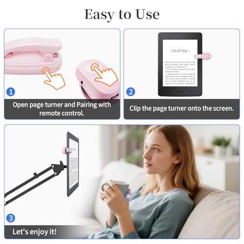 Image of Finger Ring Kindle Page Turner Remote, Rechargeable Wireless Clicker for Kindle Paperwhite, E-Readers & Camera, Perfect for Hands-Free Reading Anywhere, Bed, Treadmill Reading (Pink)