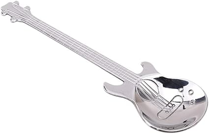 Guitar Shaped Coffee Teaspoons Stainless Steel Musical Dessert Spoons Stirring Mixing Spoon Sugar Jam Ice Cream Scoop, Silver