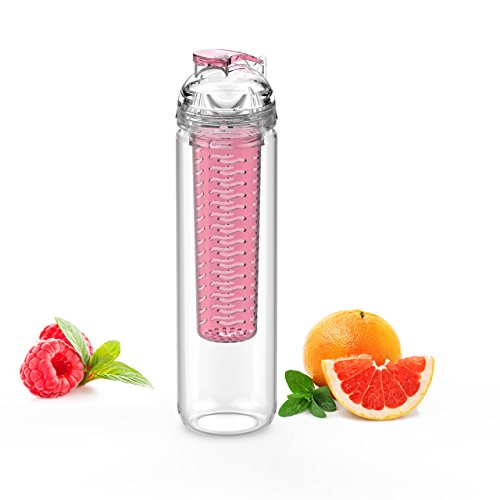 SimpleHH 27oz Tritan Fruit Infuser Water Bottle w/ Included Phone Ring Stand, Pink