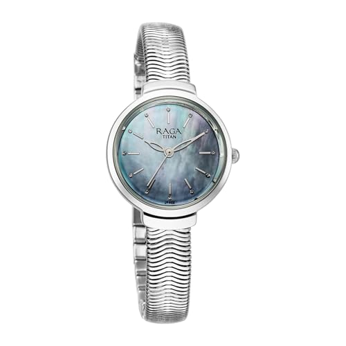 Image of Titan Raga Viva Glam Plain 3 Hands Green Round Dial Silver A1Stainless Steel Strap Women's Watch - NU2737SM01