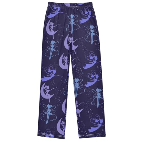 Boy's Pj Pants Flying Fairy Magic Wand Purple Lounge Bottoms Elastic Waist Kids Joggers with Pockets Size 6-14