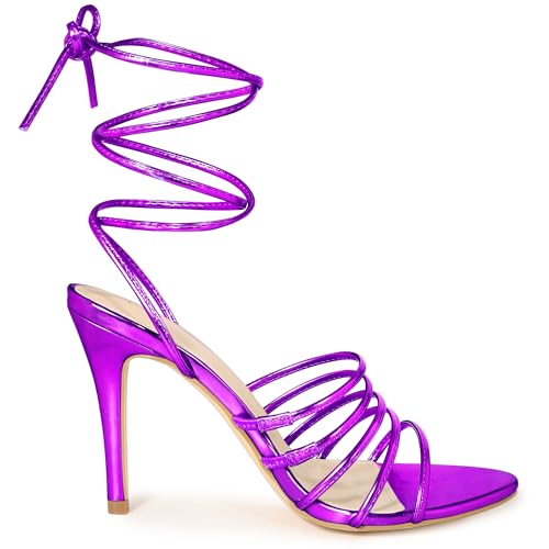 Allegra K Allegra K Women's Lace Up Stiletto Heel Strappy Purple Sandals 9.5 M US