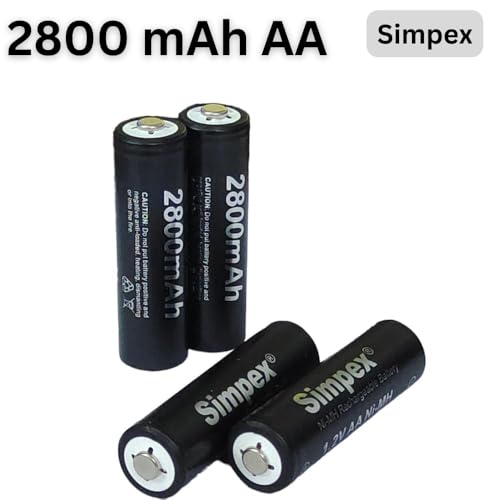 Image of Simpexs 2800mAh High Power Ni-MH AA Ready to Use Rechargeable Battery with Quick Charging and Low Self Discharge, Can Charge up to 1000 Times (Black, 2800mAh-Pack of 4)