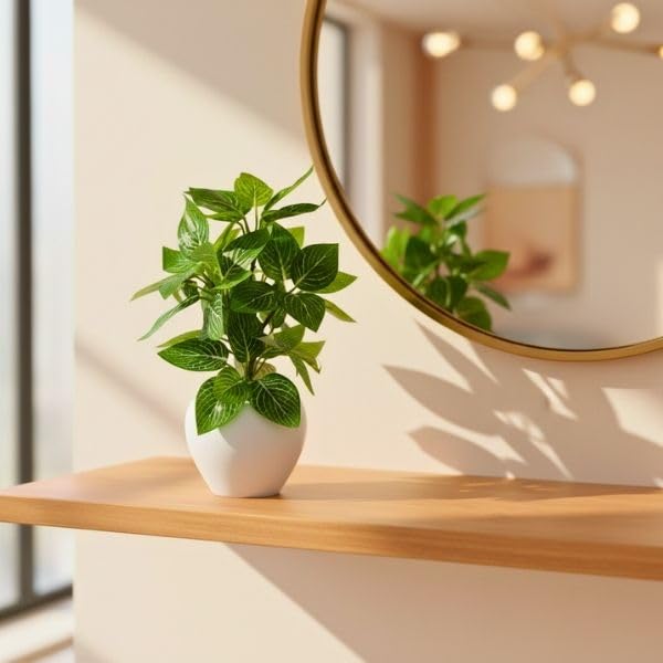 Image of fancymart Artificial Plant Leaves in Apple Pot (30 cm Height) | Small Potted Plant for Office Desk | Home Decor for Living Room | Cafe & Restaurant Table Decoration