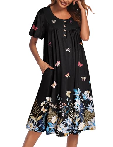 Image of Ekouaer House Dress for Women with Pockets Short Sleeve Moo Moos Plus Size Nightgowns Floral Print Mumu Dresses