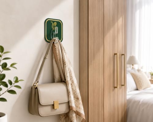 Image of 6 PCS Self Adhesive Wall Hooks Heavy Duty Waterproof Oil Proof No Drill Wall Hanger for Bathroom Kitchen Office Bedroom Coat Towel Keys Bags (6 Pcs, Green Color)