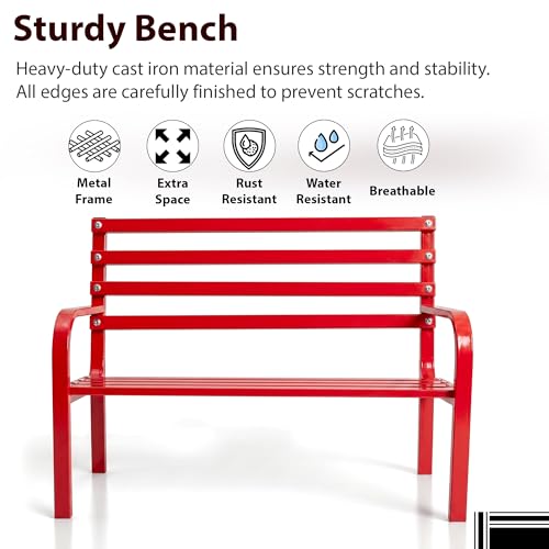 Image of BRISHI 2 Seater Metal Garden Bench for Indoor & Outdoor Park /Patio /Living Room /Terrace /Balcony (Red)