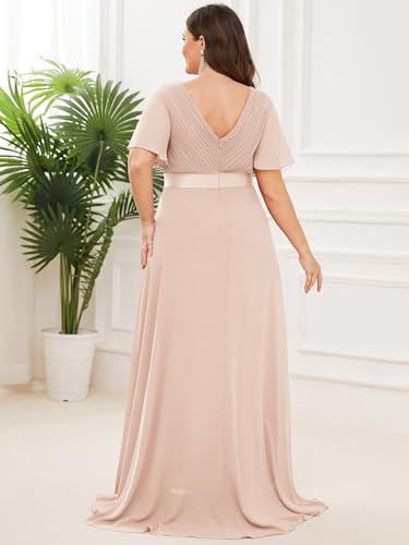 Image of Ever-Pretty Women's Chiffon Formal Evening Dresses for Curvy Women V-Neck Plus Size Floor Length Bridesmaid Dress