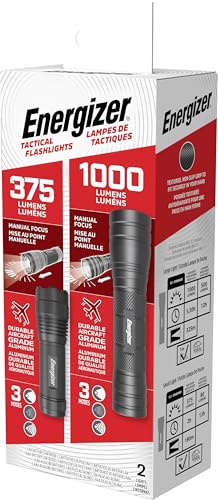 Image of Energizer Tactical LED Flashlights, Impact-Resistant, Outdoor Flashlights, Great for Camping, Vehicles, and Emergency Preparedness, 2 Pack, 375 and 1000 Lumens