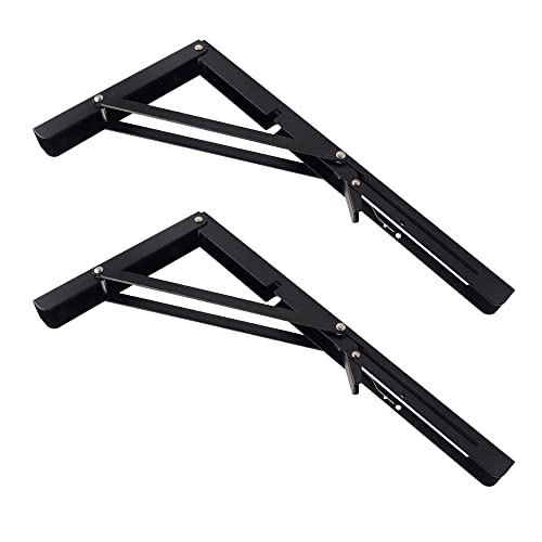 Oudtinx 2PCS Folding Shelf Brackets,Heavy Duty Triangle Shelf Bracket for Bench Table,Wall Mounted Standing Shelf Brackets for Saving Place,Multi Size 14" Black - Image 3