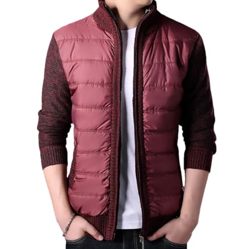 Men Sweater Patchwork Slim Knitted Cardigan Zipper Sweater