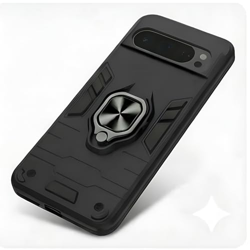 Image of JANAK RAJ Ringstand Armor Bumper Back Case Cover Compatible with Google Pixel 9 /9 Pro 5G | Tough Rugged Shockproof PC+TPU Kickstand 360 Protective Design - Black