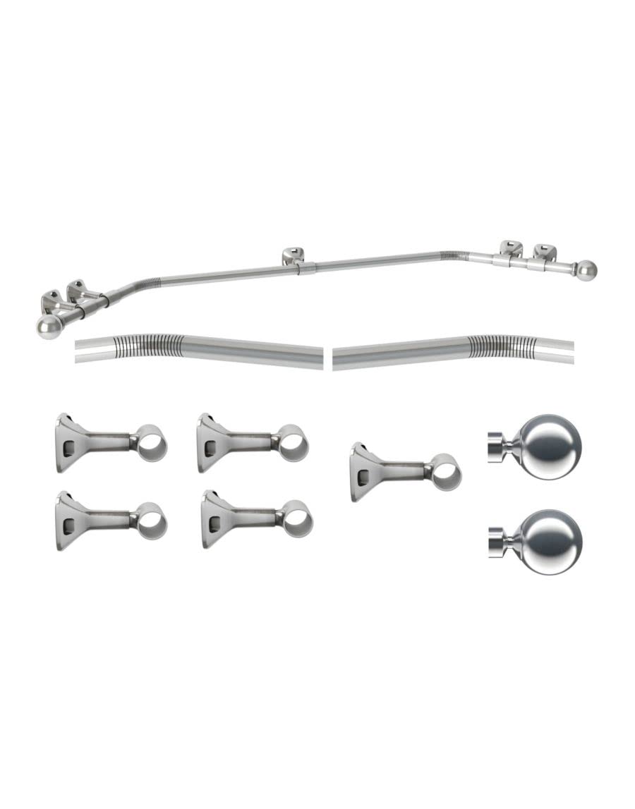 Abc Decor Satin Steel Trade Pole Eyelet Bay Pole, Curtain Pole, 500 Cm 3 Sided Bay Widow, 28Mm, Eyelet Curtains, Ball Finials,