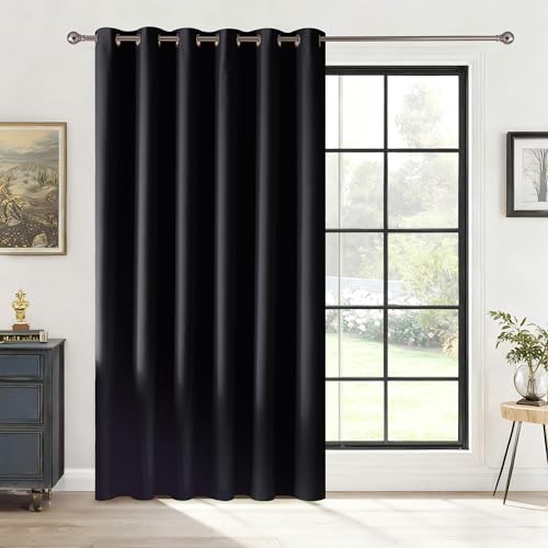 Image of RYB HOME Blackout Thermal Insulated Curtains, Portable Curtain for Sliding Glass Door /Storage /Space Room Divider, Large Window Treatment Room Divider Panel, W80 x L84, Black, 1 Panel
