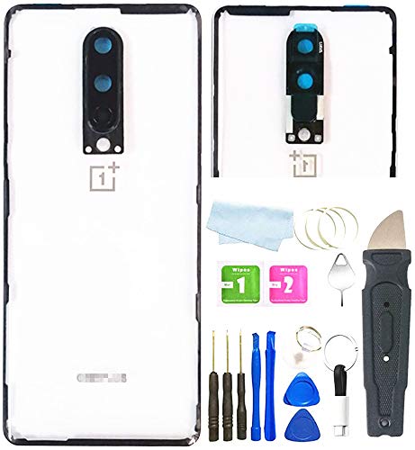 Battery Back Cover Rear Panel Glass +Camera Lens Replacement for Oneplus 8/Oneplus 8 5G 6.55 inch with USB to Type-c Cable+Tool (Oneplus 8 Transparent Glass)