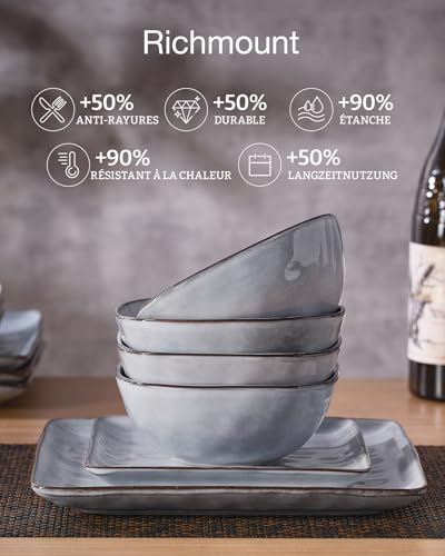 Service vaisselle pour 4 assiettes et bols carrés compatible micro-ondes lave-vaisselle - 5