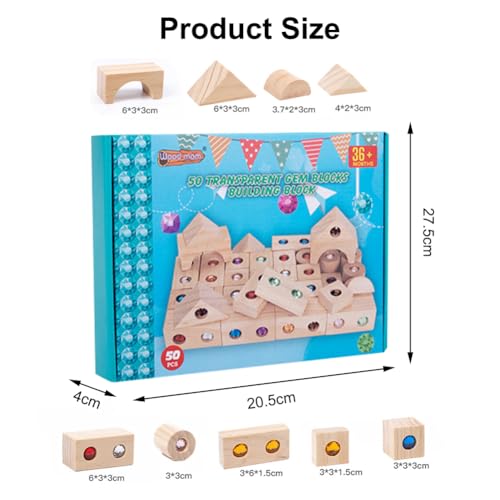 Piashow Sensorik Bausteine, Regenbogen Bausteine Holz, Regenbogen-Stapelblock Stapelspielzeug, Sensorische Bausteine für Kinder, Sensorik-Konstruktionsspielzeug für jungèn (50)