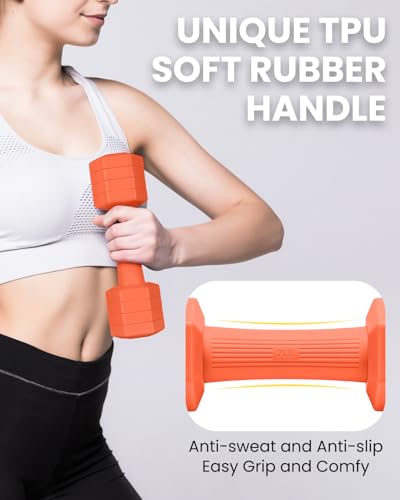 Adjustable Dumbbells Set, 4 in 1 Hand Weights Set for Women Men 10 LB Dumbbell Pair Each 2lbs 3lbs 4lbs 5lbs Weights Dumbbells Set with TPU Soft Rubber Handle for Home Gym Exercise Fitness - Orange