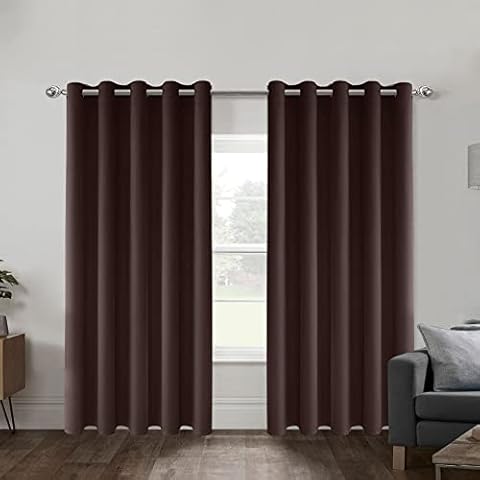 TUKAILAi Blackout Curtains, 2pcs Noise Reducing & Energy Saving Window Treatment Curtain, Eyelet Ring Top Thermal Insulated Darkening Decorative Curtain for Bedroom,Living Room (Brown, W 66" x L 72") Cover