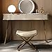 ACICS Leather Ottoman Vanity Stool with Metal X Legs, Multifunctional Modern Padded Seat Rest, for Makeup, Living Room, Bathroom