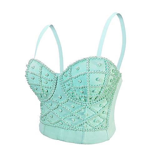 Image of VEENDEO Women's Strap Beads Bustier Corset Crop Top Club Party Bra