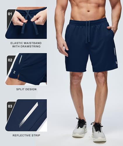 ZITY 7” Inseam Mens Athletic Running Shorts Mesh Quick Dry Gym Shorts Navy - image 6