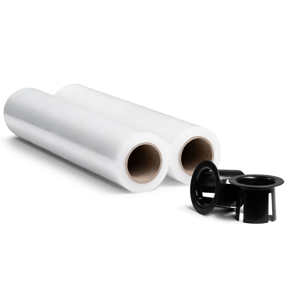 RAGO® Pellicola imballaggio 0,85 kg 2 pezzi 7,5 x 7,5 x 40 cm Film estensibile imballaggio I Pellicola imballaggio trasloco trasparente I Plastica per Imballaggio con dispenser