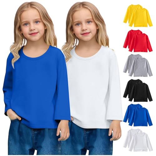 2 Pack Toddler Girls Cotton T-Shirts Kids Soft Casual Crewneck Top Boys Basic Solid Long Sleeve Tees for 1-11 Years2