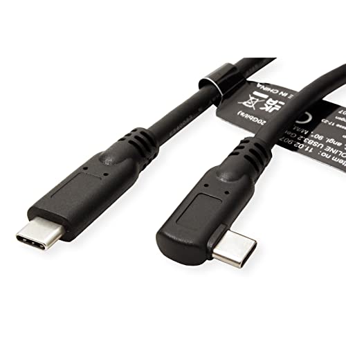 ROLINE USB 3.2 Gen 2x2 Cable, PD 20V5A, Emark, C-C, ST/ST, 1x 90° Wt, 20 Gbit/s, Black, 1 m - Image 2
